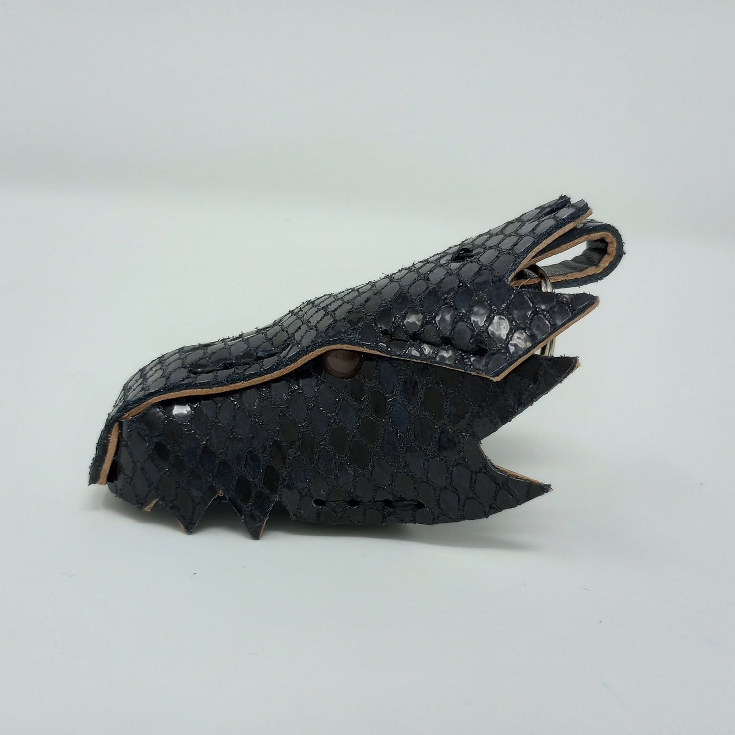 Handmade Leather Dragon Head Keyring with Cat's Eye Beads