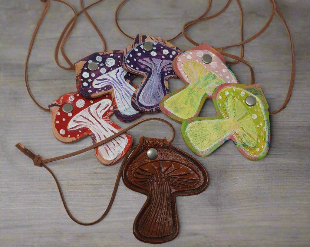 Hand-Painted Leather Mushroom Ornament