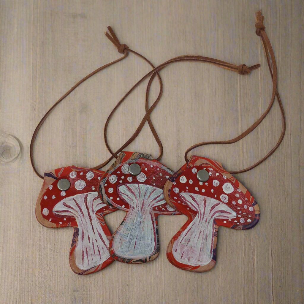 Hand-Painted Leather Mushroom Ornament