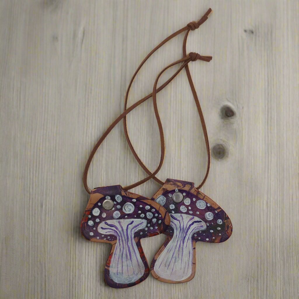 Hand-Painted Leather Mushroom Ornament