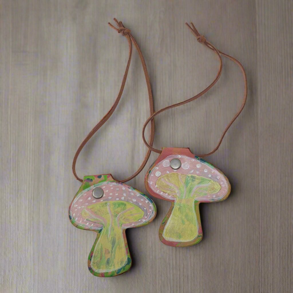 Hand-Painted Leather Mushroom Ornament