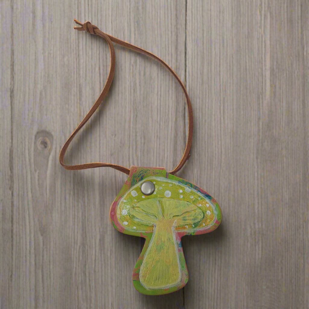 Hand-Painted Leather Mushroom Ornament