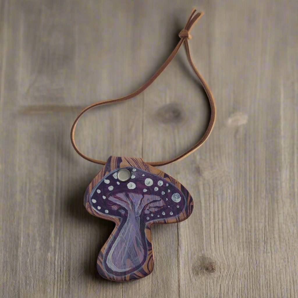 Hand-Painted Leather Mushroom Ornament